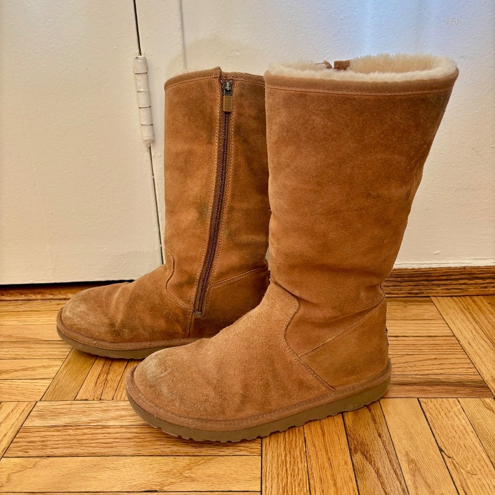Tall Chestnut Ugg Boots with Zipper